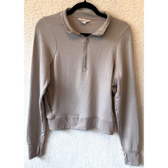 Danskin Womens S Oatmeal Heather NWOT 1/4 Zip One Zip Pocket Travel Workout Soft - Picture 1 of 9